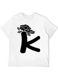Floral Letter K Black T-Shirt