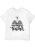 Teacher Book and Flower Graphic Tee - Black