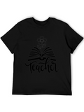 Teacher Book and Flower Graphic Tee - Black
