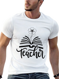 Teacher Book and Flower Graphic Tee - Black