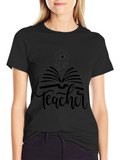 Teacher Book and Flower Graphic Tee - Black