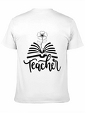 Teacher Book and Flower Graphic Tee - Black