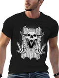 Skull Graphic Black T-Shirt - Rock On Skeleton Design