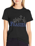 Frasier TV Show Seattle Skyline Black T-Shirt