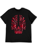 Red Chrome Skull Graphic Black T-Shirt