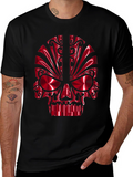Red Chrome Skull Graphic Black T-Shirt