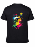 Abstract Handball Player Graphic Tee - Black Cotton