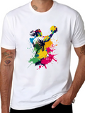 Abstract Handball Player Graphic Tee - Black Cotton