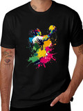 Abstract Handball Player Graphic Tee - Black Cotton