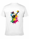 Abstract Handball Player Graphic Tee - Black Cotton