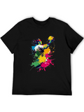 Abstract Handball Player Graphic Tee - Black Cotton