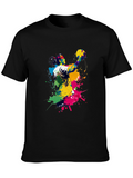 Abstract Handball Player Graphic Tee - Black Cotton