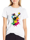 Abstract Handball Player Graphic Tee - Black Cotton