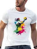 Abstract Handball Player Graphic Tee - Black Cotton