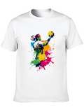 Abstract Handball Player Graphic Tee - Black Cotton