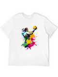 Abstract Handball Player Graphic Tee - Black Cotton