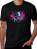 Skull & Retro TV Graphic Black T-Shirt