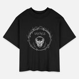 "Savage Skull Circle – Dark Gothic Tribal T-Shirt