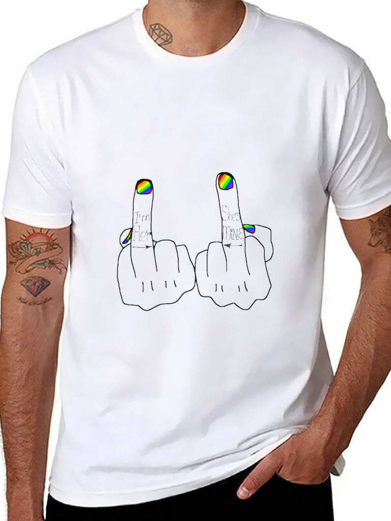 Black T-Shirt with Rainbow Middle Finger Graphic