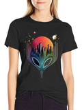 Alien Cityscape Graphic Tee - Black