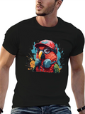Cool Parrot Graphic Tee - Stylish Mens Black T-Shirt