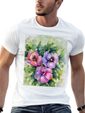 Floral Pansy Print Black T-Shirt