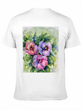 Floral Pansy Print Black T-Shirt