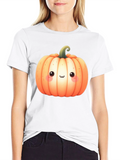 Kawaii Pumpkin Graphic Tee - Halloween Style