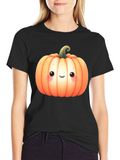 Kawaii Pumpkin Graphic Tee - Halloween Style