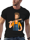 Lumberjack Cartoon Graphic Tee - Black