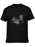 Black Flower Butterfly Graphic T-Shirt