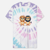 Two Cute Lion Friends Holding Hands