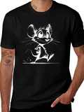 Whimsical Cartoon Mouse Graphic Tee - Black