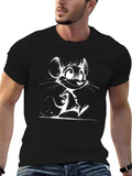 Whimsical Cartoon Mouse Graphic Tee - Black