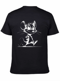 Whimsical Cartoon Mouse Graphic Tee - Black