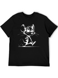 Whimsical Cartoon Mouse Graphic Tee - Black