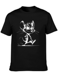Whimsical Cartoon Mouse Graphic Tee - Black