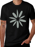 Black Tee with Grey Flower Graphic