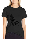 Black T-Shirt with Fern Print