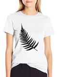 Black T-Shirt with Fern Print