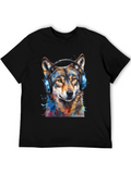 Wolf Headphones Black T-Shirt
