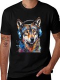 Wolf Headphones Black T-Shirt