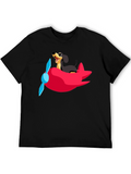 Dachshund Airplane T-Shirt: Fun Black Cotton Tee