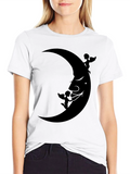 Moon Face & Angels Black Graphic Tee