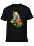 Butterfly & Flowers Graphic Black T-Shirt