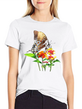 Butterfly & Flowers Graphic Black T-Shirt