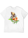 Butterfly & Flowers Graphic Black T-Shirt