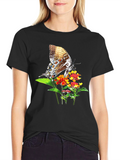 Butterfly & Flowers Graphic Black T-Shirt