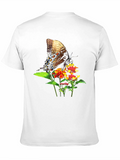 Butterfly & Flowers Graphic Black T-Shirt