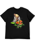 Butterfly & Flowers Graphic Black T-Shirt